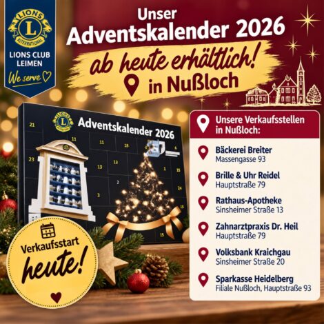 Lions-Adventskalender 2026 in Leimen, Nußloch und Sandhausen erhältlich